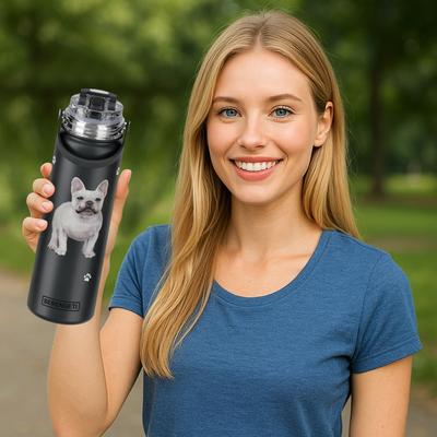 Show full view: E&S PETS French Bulldog Stainless Steel Water Bottle, 24-oz, Black slide 4 of 5