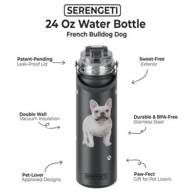 Show full view: E&S PETS French Bulldog Stainless Steel Water Bottle, 24-oz, Black slide 2 of 5