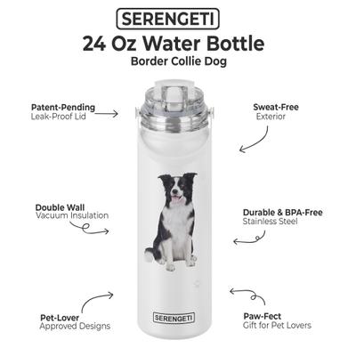 Show full view: E&S PETS Border Collie Stainless Steel Water Bottle, 24-oz, White slide 2 of 5