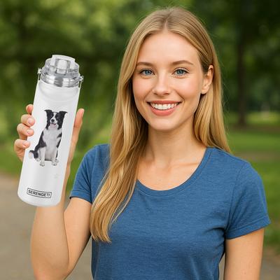Show full view: E&S PETS Border Collie Stainless Steel Water Bottle, 24-oz, White slide 4 of 5