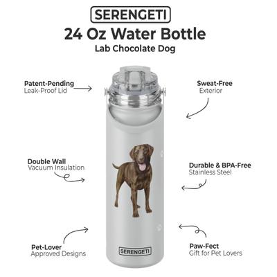 Show full view: E&S PETS Chocolate Lab Stainless Steel Water Bottle, 24-oz, Gray slide 2 of 5