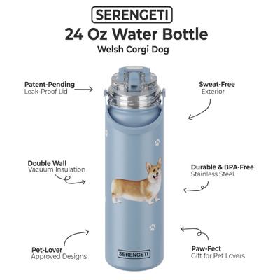 Show full view: E&S PETS Welsh Corgie Stainless Steel Water Bottle, 24-oz, Light Blue slide 2 of 5