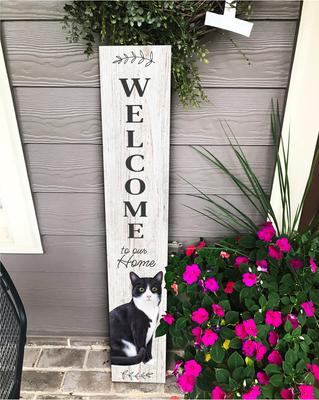 Show full view: E&S PETS Black & White Cat Wooden Welcome Sign slide 4 of 6