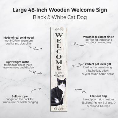 Show full view: E&S PETS Black & White Cat Wooden Welcome Sign slide 2 of 6