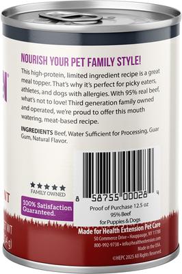 Show full view: Health Extension Grain-Free Beef Canned Dog Food, 12.5-oz, case of 12 slide 4 of 10