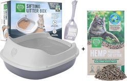 Small Pet Select Sifting Cat Litter Box with Free 8-lb Hemp Pellets Combo, 5 Free Pee Pads & Free Litter Scoop