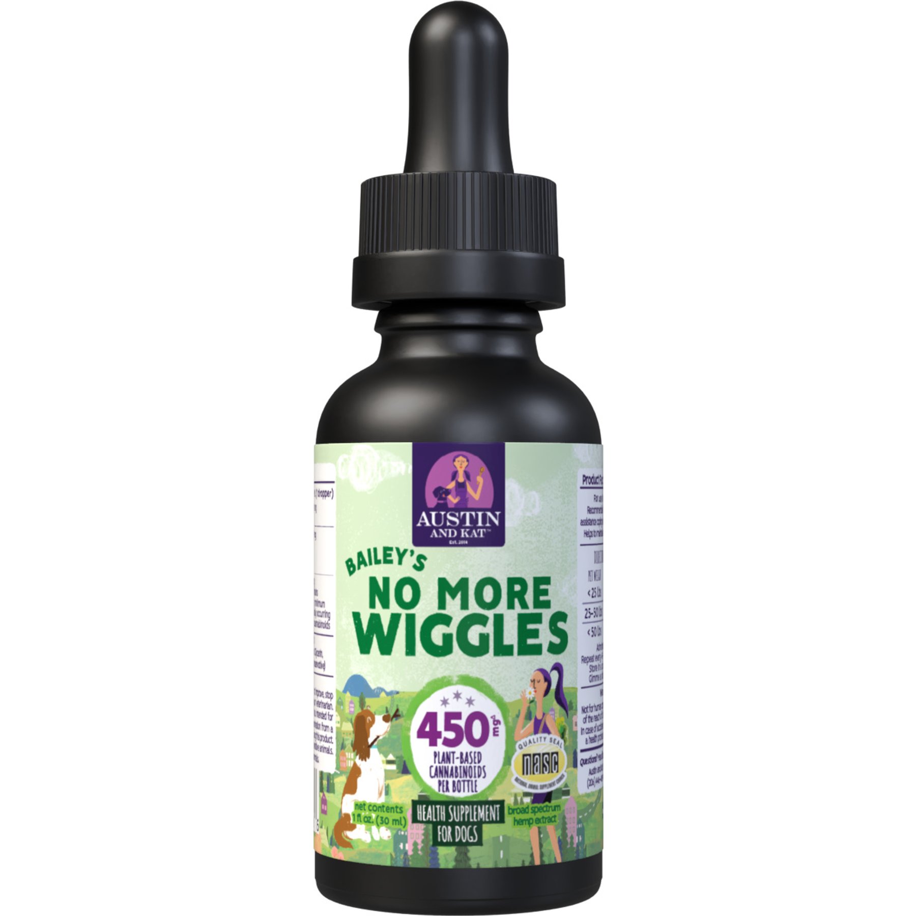 Austin and Kat Bailey's Calm & Quiet 450mg Broad Spectrum Hemp Oil Liquid Supplement for Dogs, 1-fl oz bottle