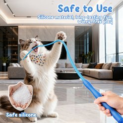 Casfuy Ultra-Light Durable Interactive Mouse Tail Silicone Teaser Wand Cat Toy, Blue slide 2 of 7