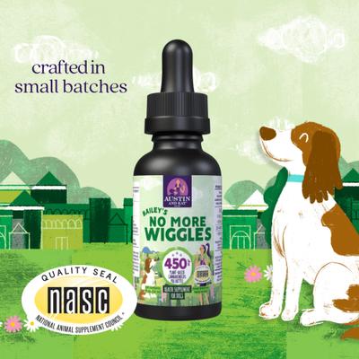 Show full view: Austin and Kat Bailey's Calm & Quiet 450mg Broad Spectrum Hemp Oil Liquid Supplement for Dogs, 1-fl oz bottle slide 3 of 6