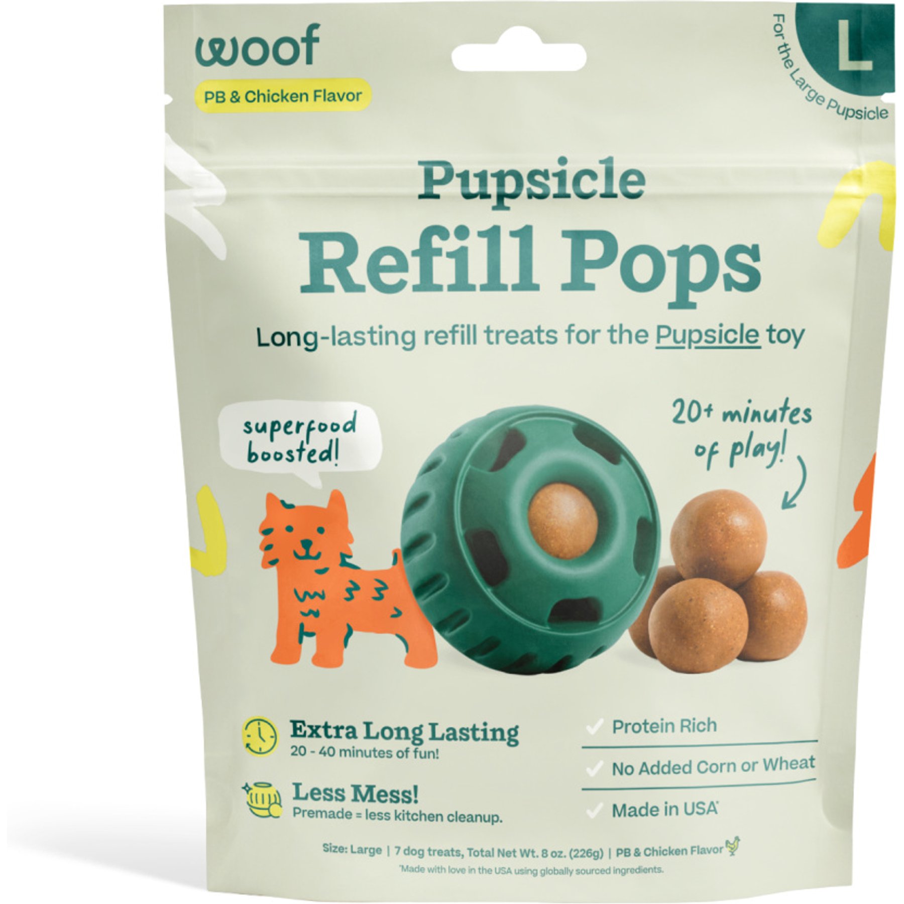 Woof Pupsicle Pops Refills Chicken & Peanut Butter Grain-Free Lickable Dog Treats, Large, 7 count