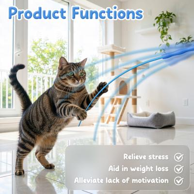 Show full view: Casfuy Ultra-Light Durable Interactive Mouse Tail Silicone Teaser Wand Cat Toy, Blue slide 4 of 8