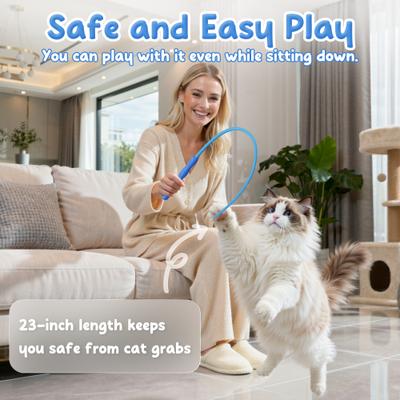 Show full view: Casfuy Ultra-Light Durable Interactive Mouse Tail Silicone Teaser Wand Cat Toy, Blue slide 5 of 8