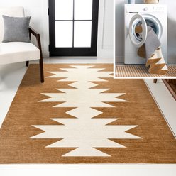 JONATHAN Y Chayton Minimalist Geometric Machine-Washable Runner Dog & Cat Rug, Terracotta/Cream, 5 x 8-ft
