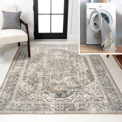 JONATHAN Y Keesha Bold Distressed Medallion Low-Pile Machine-Washable Area Rug, Green/Cream, 4' x 6'