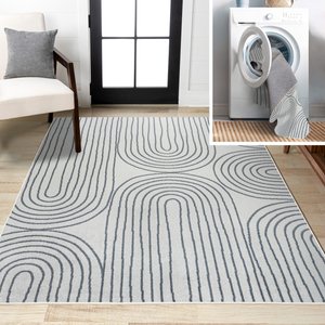 JONATHAN Y Doodle Contemporary Glam Geometric Machine-Washable Area Rug, Cream/Dark Gray, 4' x 6'