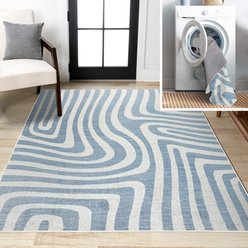 JONATHAN Y Maze Abstract Two-Tone Low-Pile Machine-Washable Area Rug, Blue/Cream, 4' x 6'
