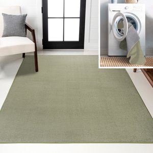 JONATHAN Y Twyla Classic Solid Low-Pile Machine-Washable Dog & Cat Area Rug, Sage Green, 5 x 8-ft