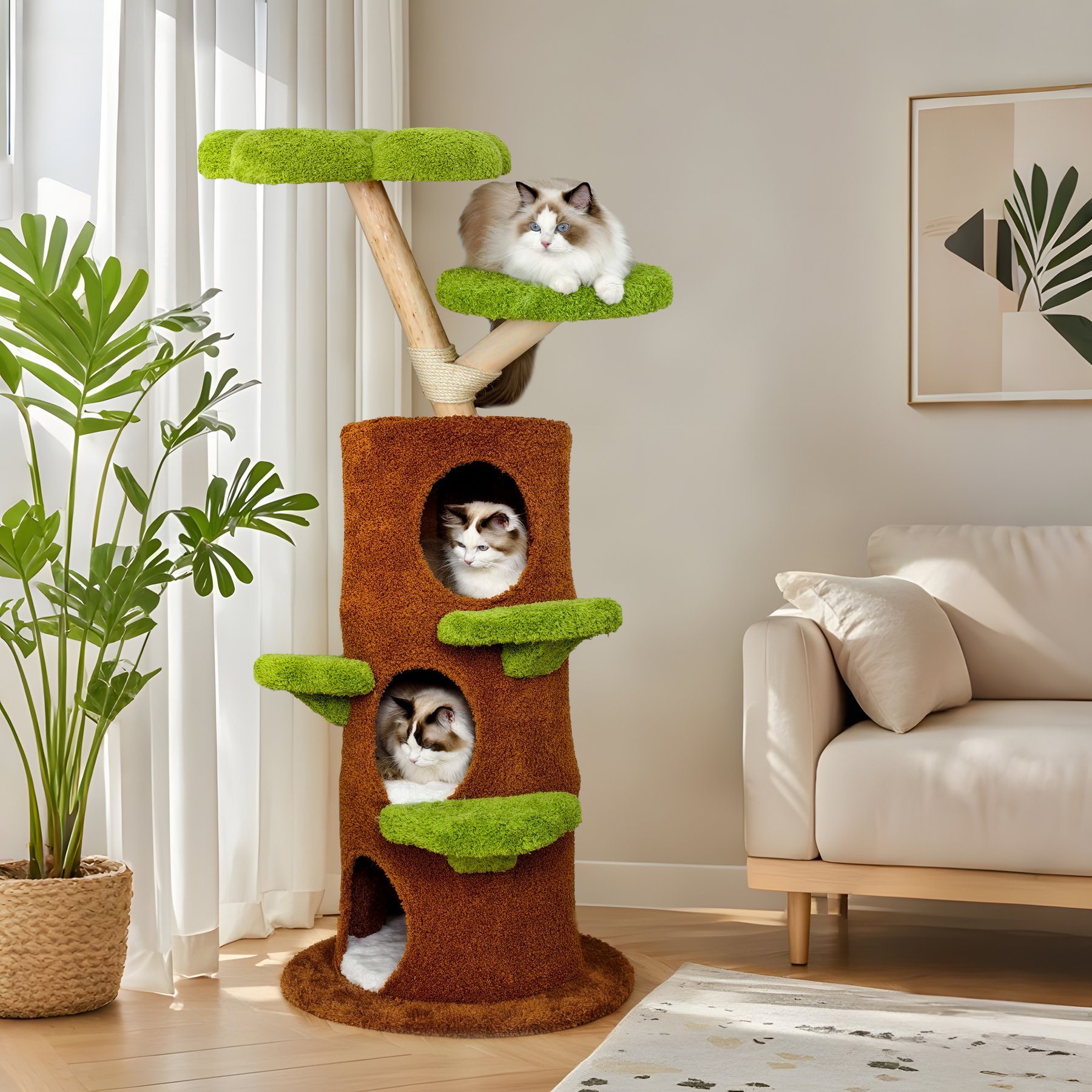 Wisfor Sturdy Indoor 58.27-in Polyester Multi Condo Cat Tree Tower with Scratching Post, Green