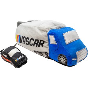 NASCAR Race Car Hauler Semi Truck with Nesting Race Car Squeaky Tug Dog Toy