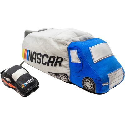 NASCAR NASCAR Race Car Hauler Semi Truck with Nesting Race Car Squeaky Tug Dog Toy