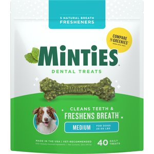 Minties Medium Mint Flavored Dental Treats for Dogs, 25-50 lbs, 32-oz, 40 count