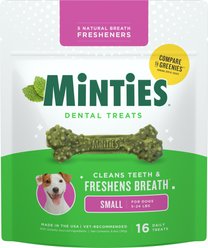 Minties Tiny/Small Mint Flavored Dental Treats for Dogs, 5-24 lbs, 6.4-oz, 16 count