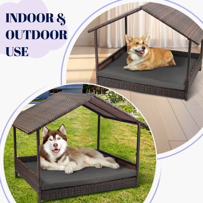 Show full view: Heeyoo Elevated Wicker Dog House with Canopy, Grey, 48 x 31.8 x 37-in, Grey, 48 x 31.8 x 37-in slide 7 of 8