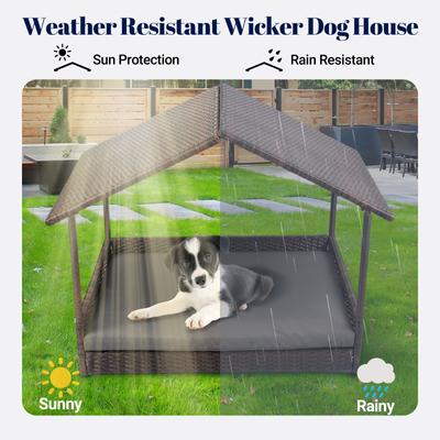 Show full view: Heeyoo Elevated Wicker Dog House with Canopy, Grey, 48 x 31.8 x 37-in, Grey, 48 x 31.8 x 37-in slide 5 of 8