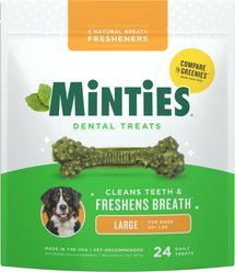 Minties Large Mint Flavored Dental Dog Treats 50+ lbs, 48-oz bag, 36 count