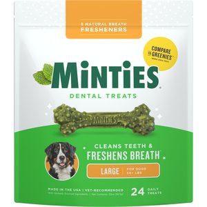 Minties Large Mint Flavored Dental Dog Treats 50+ lbs, 48-oz bag, 36 count