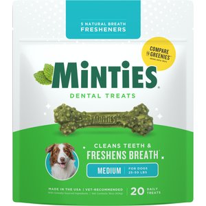 Minties Medium Mint Flavored Dental Treats for Dogs, 25-50 lbs, 16-oz, 20 count