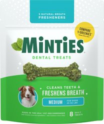 Minties Medium Mint Flavored Dental Treats for Dogs, 25-50 lbs, 6.4-oz, 8 count