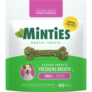 Minties Tiny/Small Mint Flavored Dental Treats for Dogs, 5-24 lbs, 16-oz, 40 count