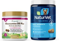 NaturVet Quiet Moments Calming Aid Plus Melatonin Soft Chews Dog Supplement,13.9-oz tub, 180 count + NaturVet Glucosamine DS Plus MSM & Chondroitin Dog & Cat Soft Chews, 120 count slide 1 of 9