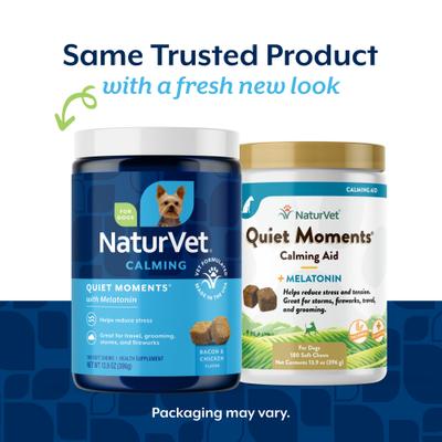 Show full view: NaturVet Quiet Moments Calming Bacon & Chicken Flavored Soft Chew Supplement, 180 count slide 3 of 12