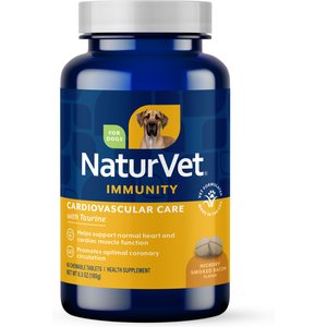 NaturVet Cardiovascular Care Immunity Hickory Smoked Bacon Flavored Chewable Tablet Supplement for Dogs, 60 count