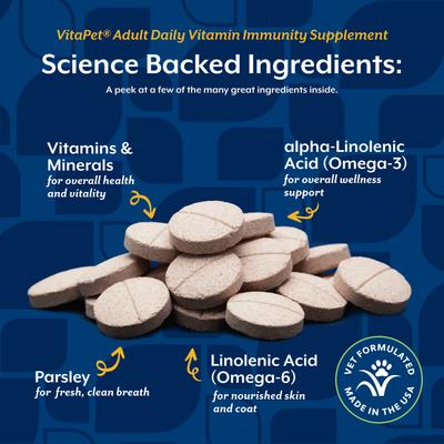 Show full view: NaturVet VitaPet Adult Daily Vitamins Immunity Hickory Smoked Flavored Tablet Supplement for Dogs, 365 count slide 5 of 9