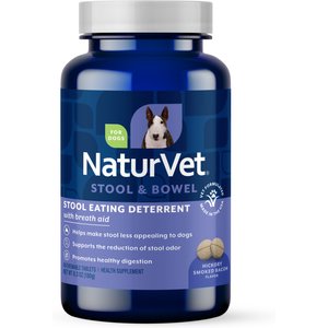 NaturVet Stool Eating Deterrent Stool & Bowel Hickory Smoked Bacon Flavored Chewable Tablet Supplement for Dogs, 60 count