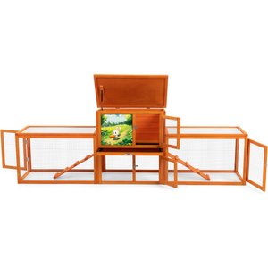Coziwow 94-in Indoor & Outdoor Wooden Rabbit Hutch, Large, Brown