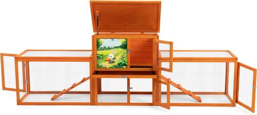 Show full view: Coziwow 94-in Indoor & Outdoor Wooden Rabbit Hutch, Large, Brown slide 8 of 11