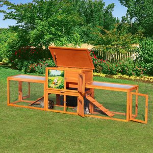 Coziwow 94-in Indoor & Outdoor Wooden Rabbit Hutch, Large, Brown