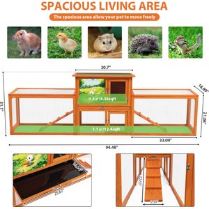 Coziwow 94-in Indoor & Outdoor Wooden Rabbit Hutch, Large, Brown