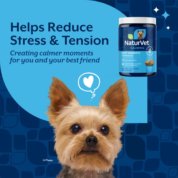 Show full view: NaturVet Quiet Moments Calming Bacon & Chicken Flavored Soft Chew Supplement, 180 count slide 3 of 11