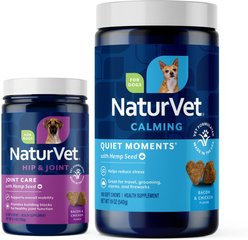 NaturVet Hemp Quiet Moments Plus Hemp Seed Dog Soft Chews, 180 count + NaturVet Hemp Joint Health Plus Hemp Seed Soft Chews Dog Supplement, 60 count