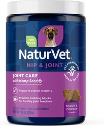 NaturVet Joint Care with Hemp Hip & Joint Bacon & Chicken Flavored Soft Chew Supplement for Dogs, 120 count