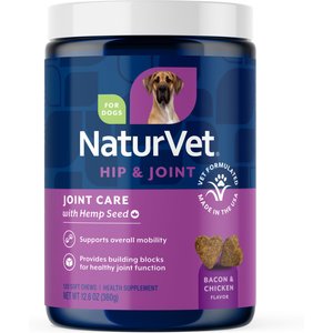 NaturVet Joint Care with Hemp Hip & Joint Bacon & Chicken Flavored Soft Chew Supplement for Dogs, 120 count