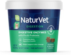 NaturVet Digestive Enzymes Salmon & Bacon Flavored Soft Chew Supplement for Cats, 60 count