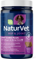 NaturVet Joint Care Plus with Hemp Hip & Joint Hickory Smoked Bacon Flavored Soft Chew Supplement for Dogs, 60 count