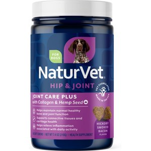 NaturVet Joint Care Plus with Hemp Hip & Joint Hickory Smoked Bacon Flavored Soft Chew Supplement for Dogs, 60 count