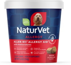 NaturVet Aller-911 Allergy Aid Bacon & Chicken Flavored Soft Chew Supplement for Dogs, 70 count